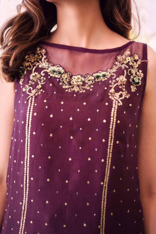 Pakistani Plum Dabka Embroidered Raw Silk Salwar Kameez (3-Piece) - Image 5