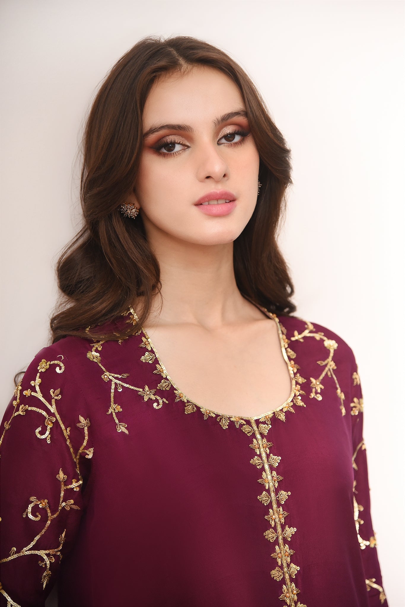 Plum Gold Ada Work Raw Silk Salwar Kameez (3-Piece) - Image 4