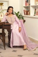Lilac Hand Embroidered Silk Salwar Kameez (3-Piece) - Image 3
