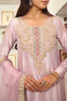 Lilac Hand Embroidered Silk Salwar Kameez (3-Piece) - Image 5