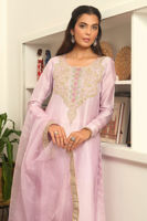 Lilac Hand Embroidered Silk Salwar Kameez (3-Piece) - Image 6