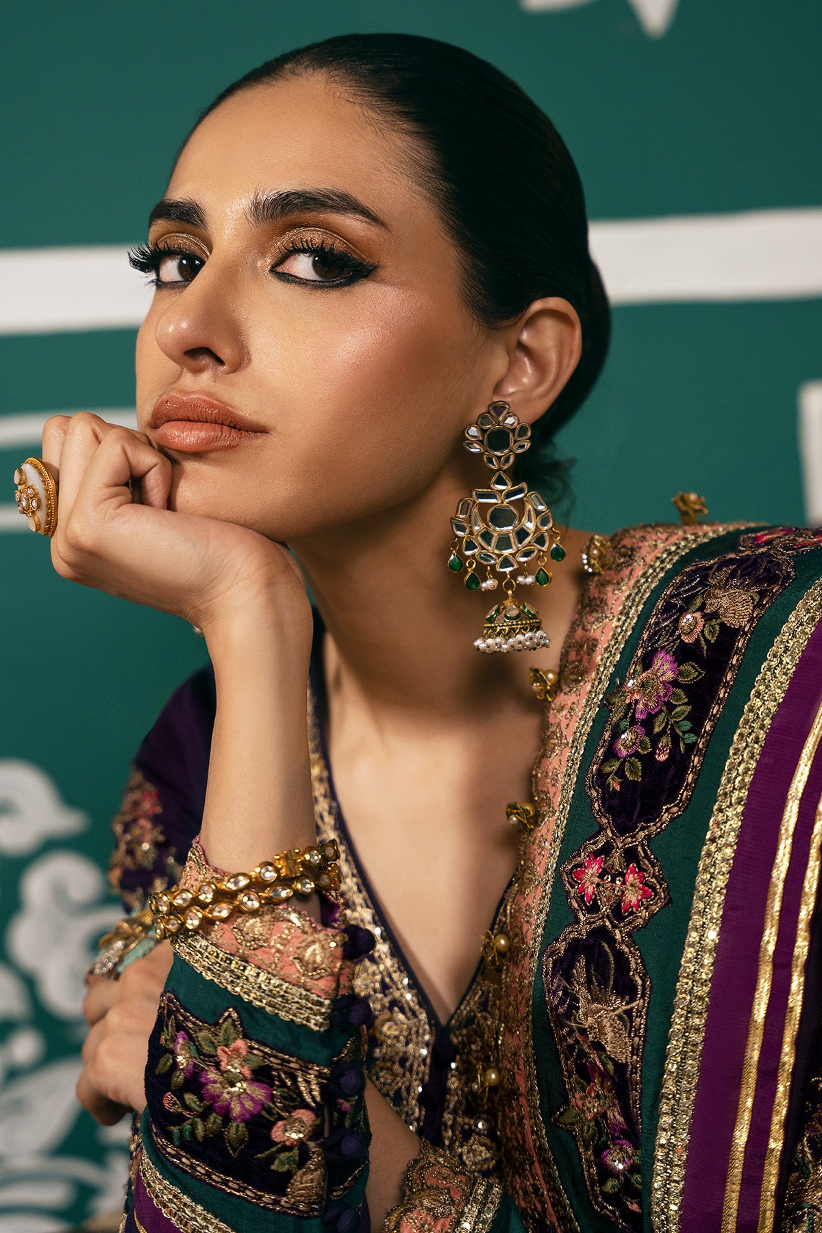 Deep Purple Embroidered Raw Silk & Velvet Salwar Kameez (3-Piece) - Image 4