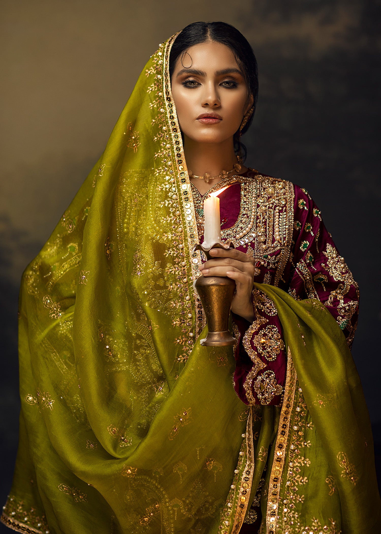 Pakistani Plum Lorex Embroidered Raw Silk & Velvet Salwar Kameez (3-Piece) - Image 6