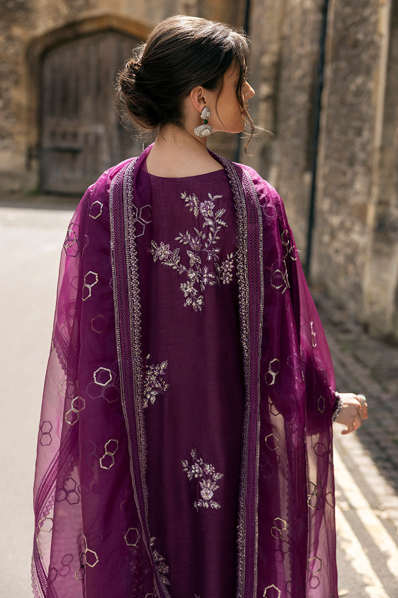 Pakistani Purple Embroidered Raw Silk Salwar Kameez (3-Piece) - Image 8