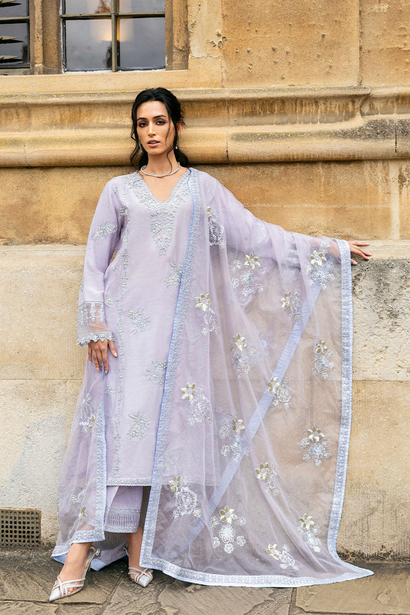 Pakistani Lilac Embroidered Raw Silk Salwar Kameez (3-Piece) - Image 3