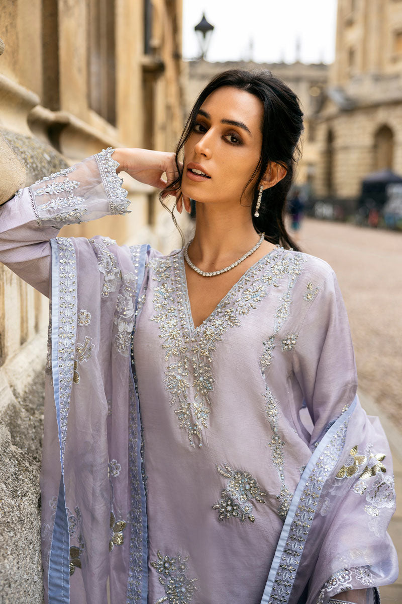 Pakistani Lilac Embroidered Raw Silk Salwar Kameez (3-Piece) - Image 6