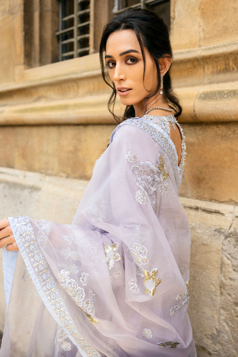 Pakistani Lilac Embroidered Raw Silk Salwar Kameez (3-Piece) - Image 7