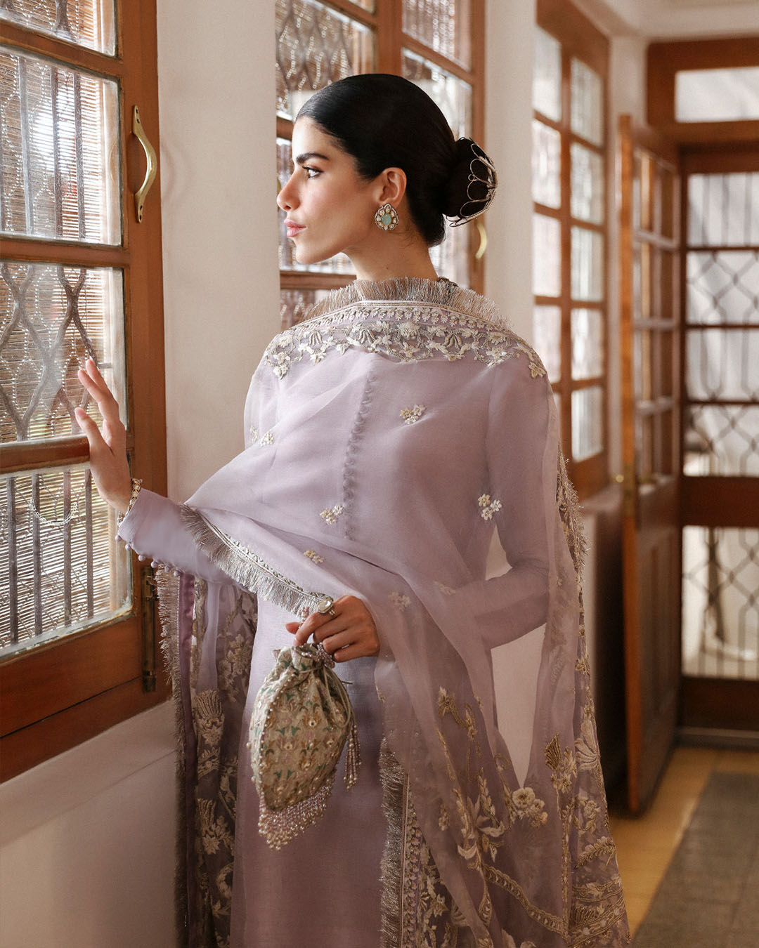 Lilac Embroidered Korean Raw Silk Salwar Kameez (3-Piece) - Image 3