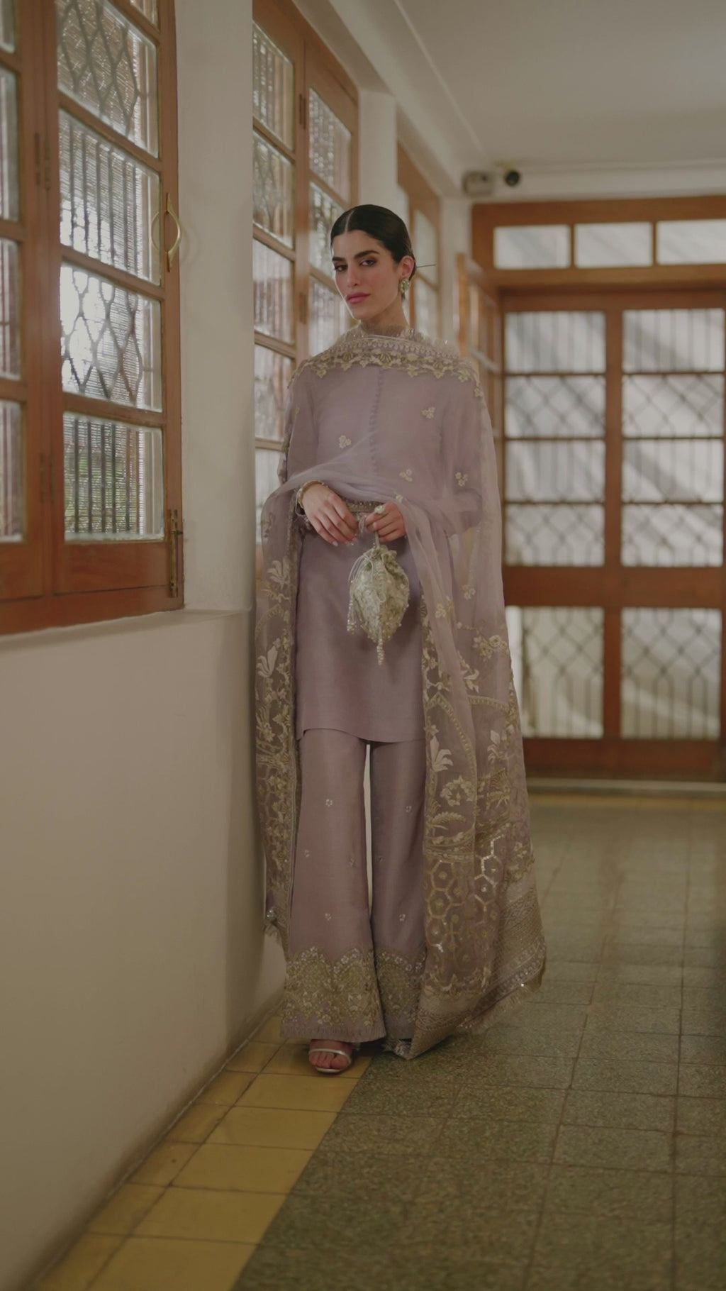 Lilac Embroidered Korean Raw Silk Salwar Kameez (3-Piece) - Image 7