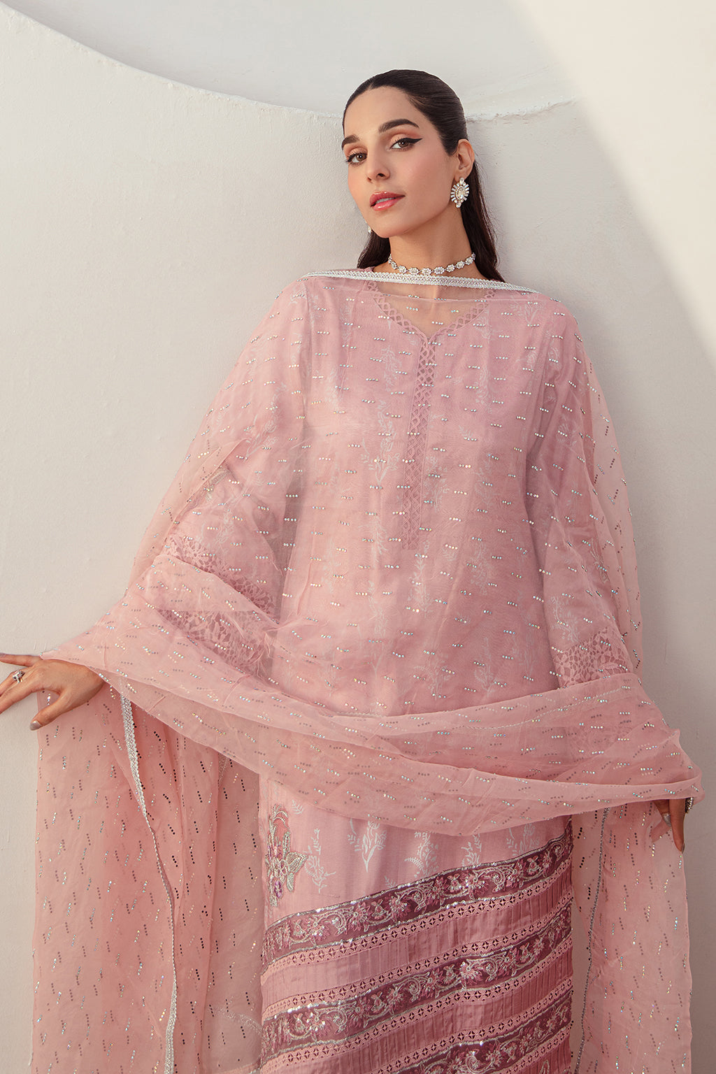 Pastel Purple Embroidered Raw Silk Salwar Kameez (3-Piece) - Image 4