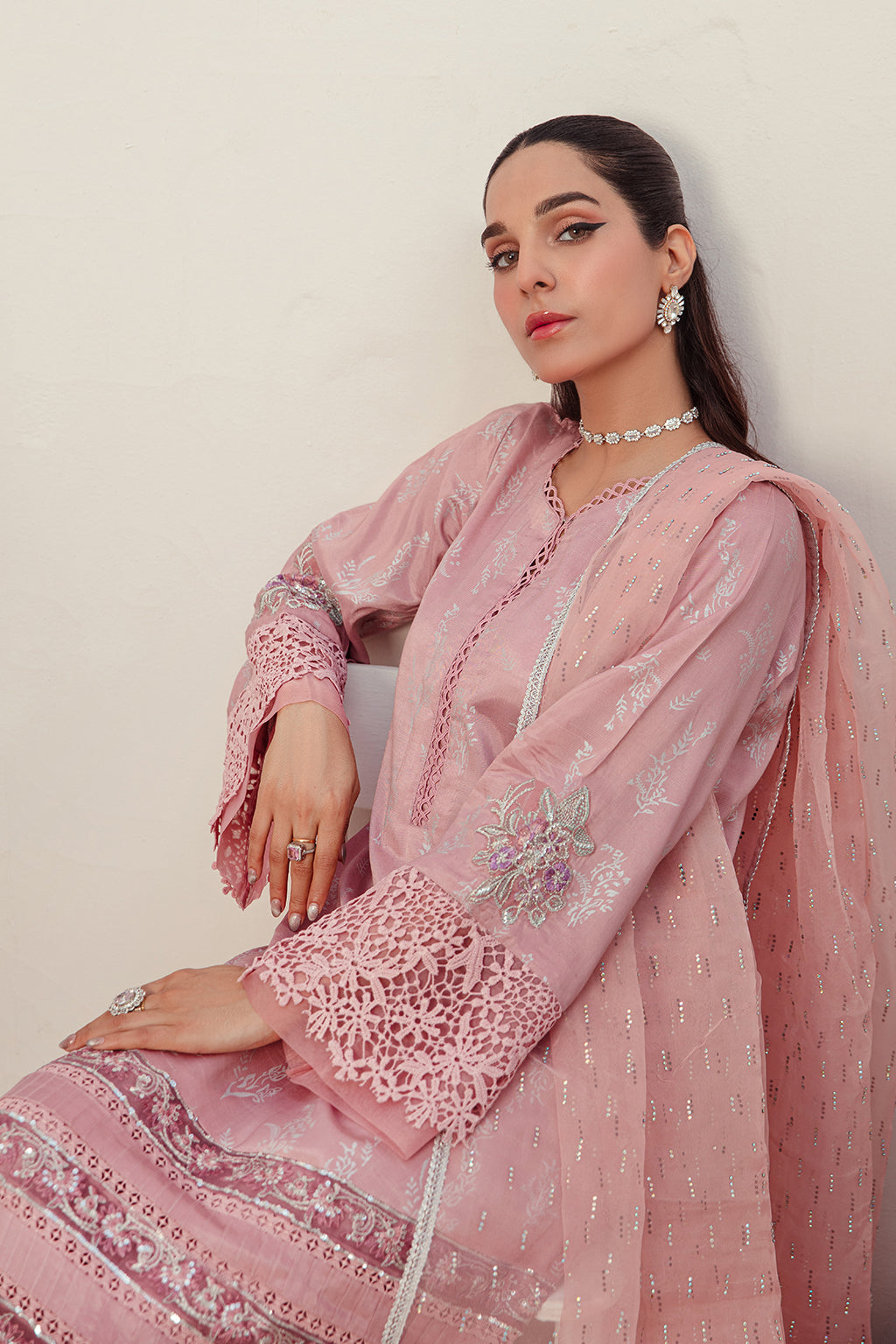 Pastel Purple Embroidered Raw Silk Salwar Kameez (3-Piece) - Image 6