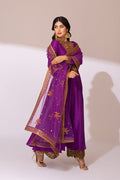 Pakistani Regal Purple Embroidered Raw Silk Salwar Kameez (3-Piece) - Image 5
