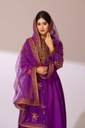 Pakistani Regal Purple Embroidered Raw Silk Salwar Kameez (3-Piece) - Image 6