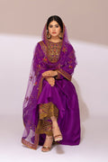 Pakistani Regal Purple Embroidered Raw Silk Salwar Kameez (3-Piece) - Image 7