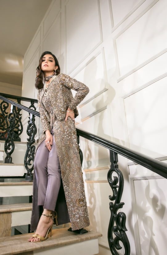 Lilac Embroidered Raw Silk Jacket & Trousers (2-Piece) - Image 2