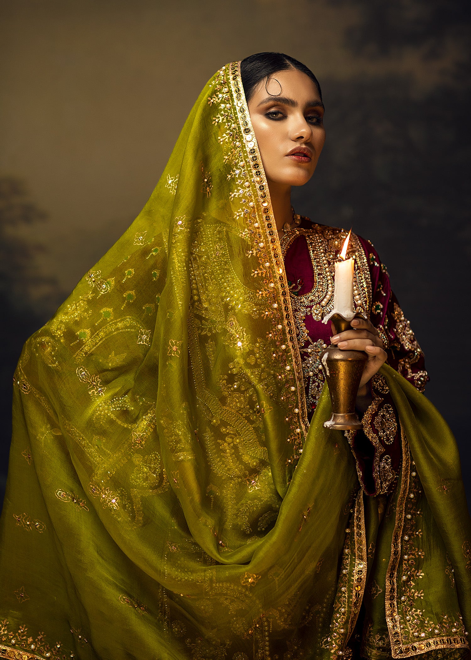 Plum Lorex Embroidered Raw Silk & Velvet Salwar Kameez (3-Piece) - Image 4