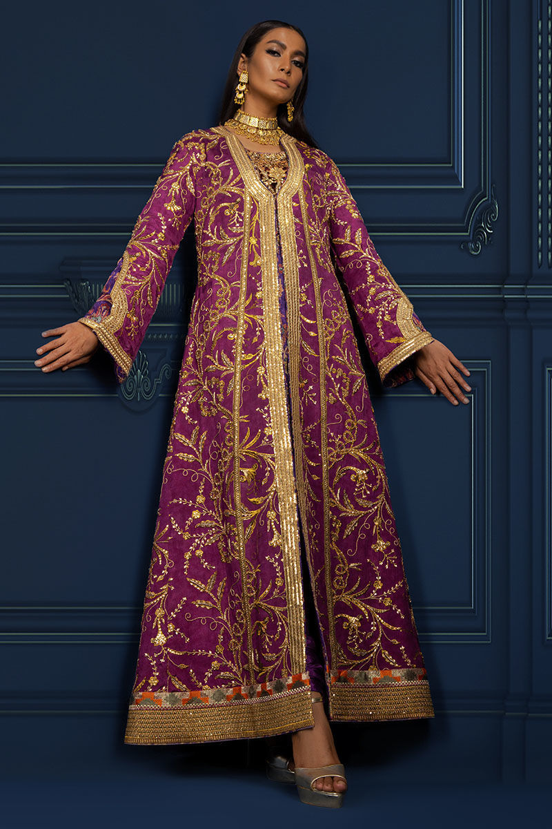 Deep Purple Zardozi Raw Silk Jacket Set (3-Piece) - Image 6