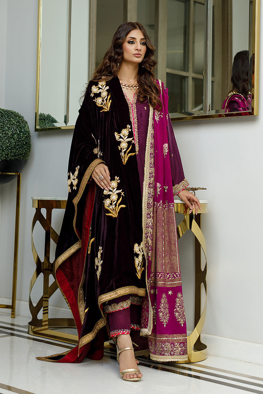 Plum Zardozi Raw Silk Salwar Kameez (3-Piece) - Image 5