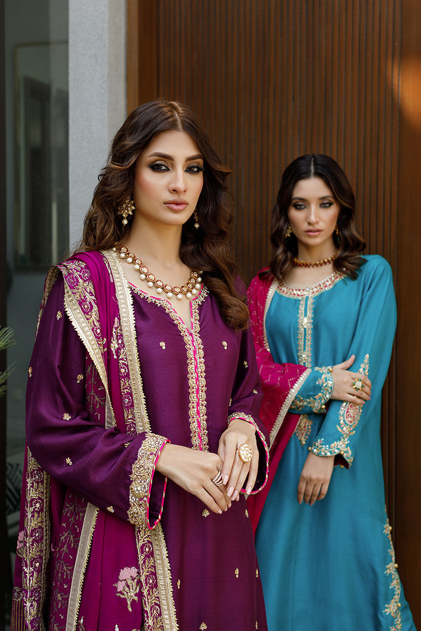 Plum Zardozi Raw Silk Salwar Kameez (3-Piece) - Image 7