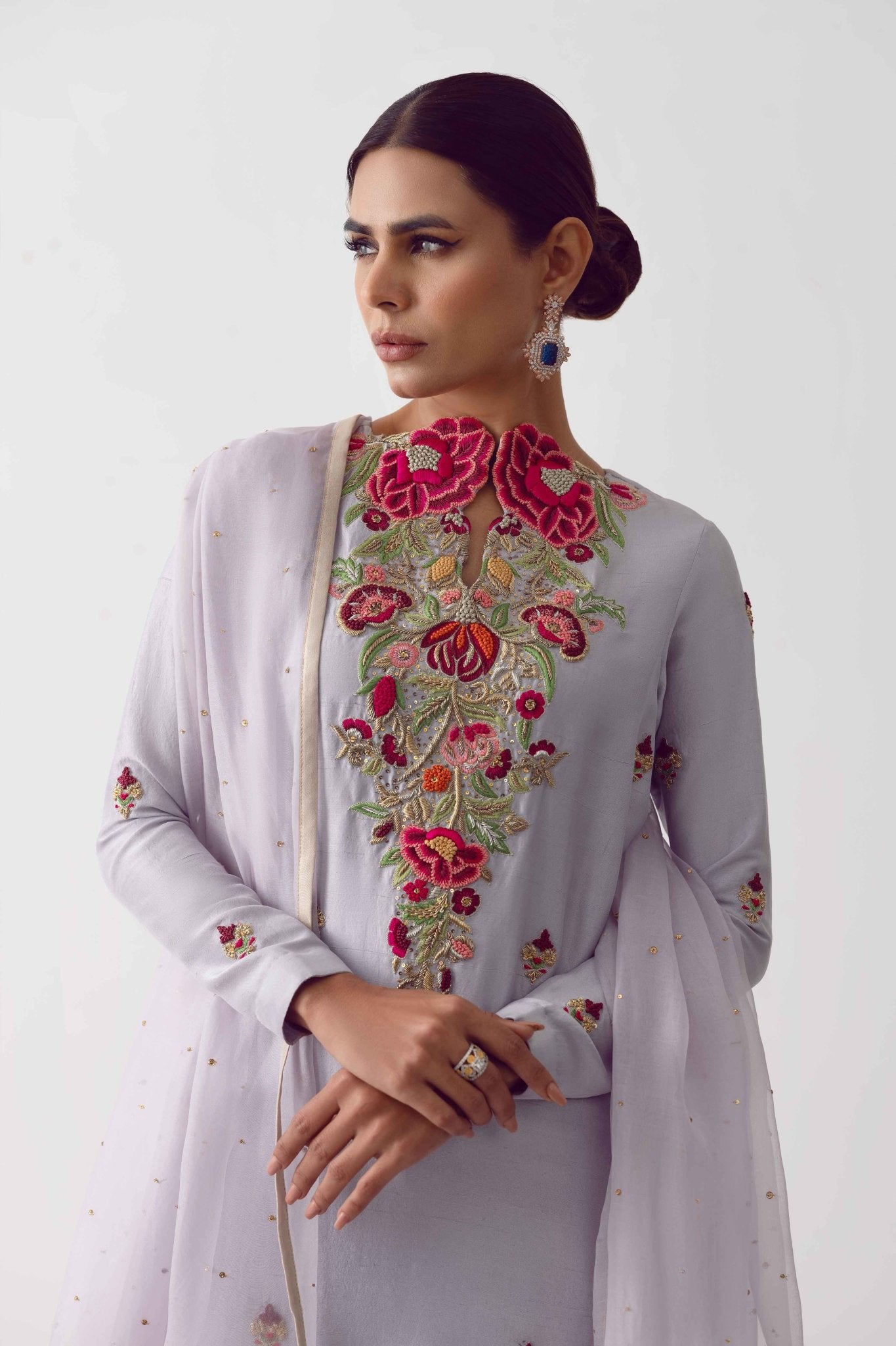 Lavender Zardozi Raw Silk Salwar Kameez (3-Piece) - Image 4