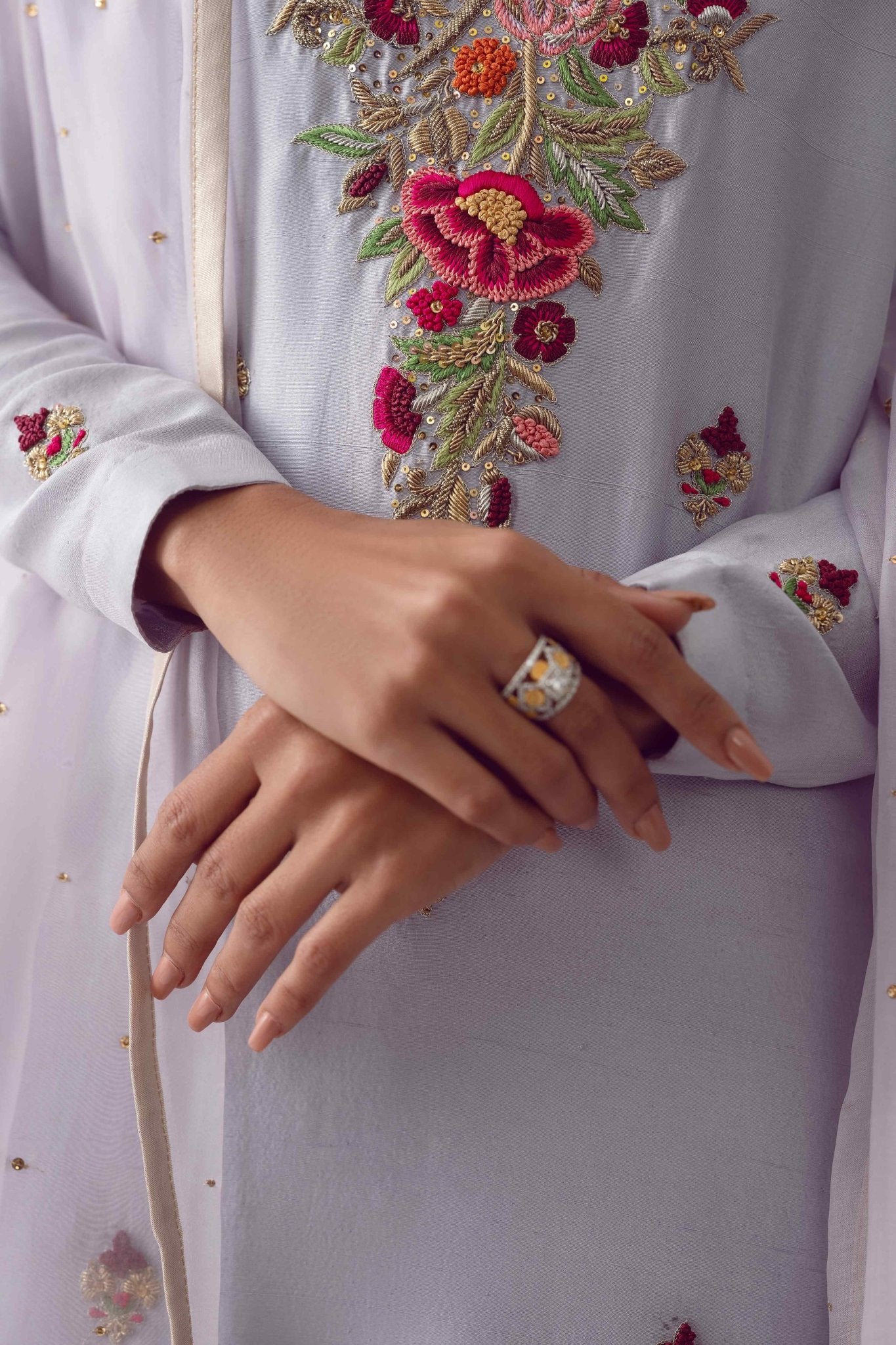 Lavender Zardozi Raw Silk Salwar Kameez (3-Piece) - Image 6