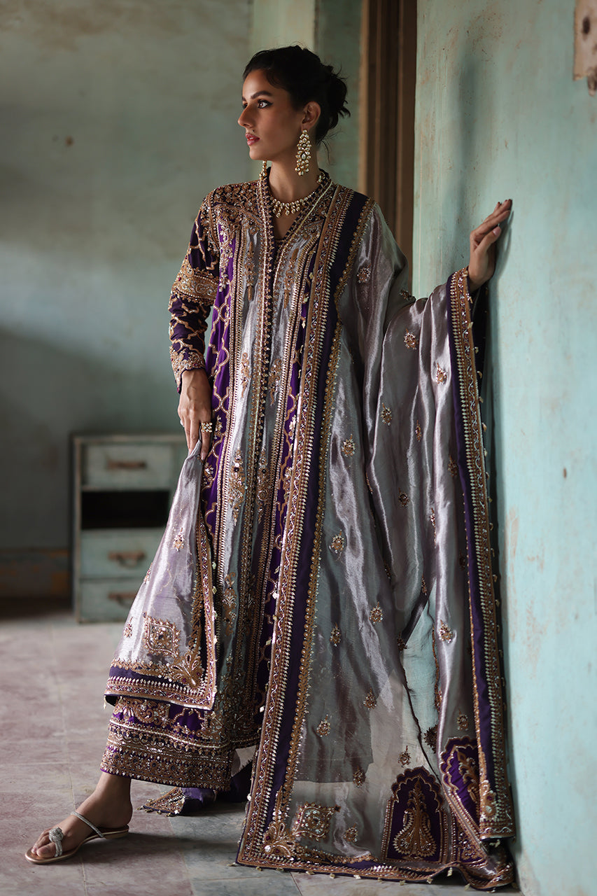 Purple Marori Zardozi Raw Silk Chogha Set (3-Piece) - Image 1