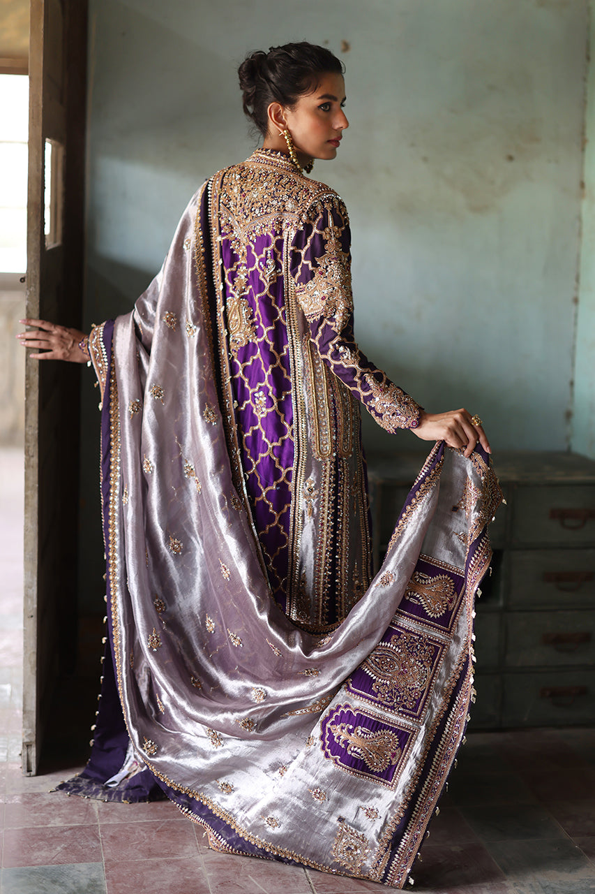Purple Marori Zardozi Raw Silk Chogha Set (3-Piece) - Image 2