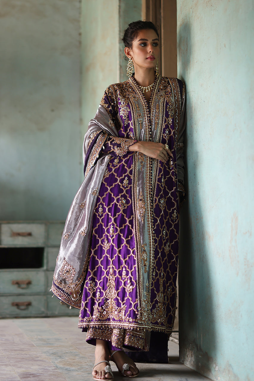 Purple Marori Zardozi Raw Silk Chogha Set (3-Piece) - Image 4