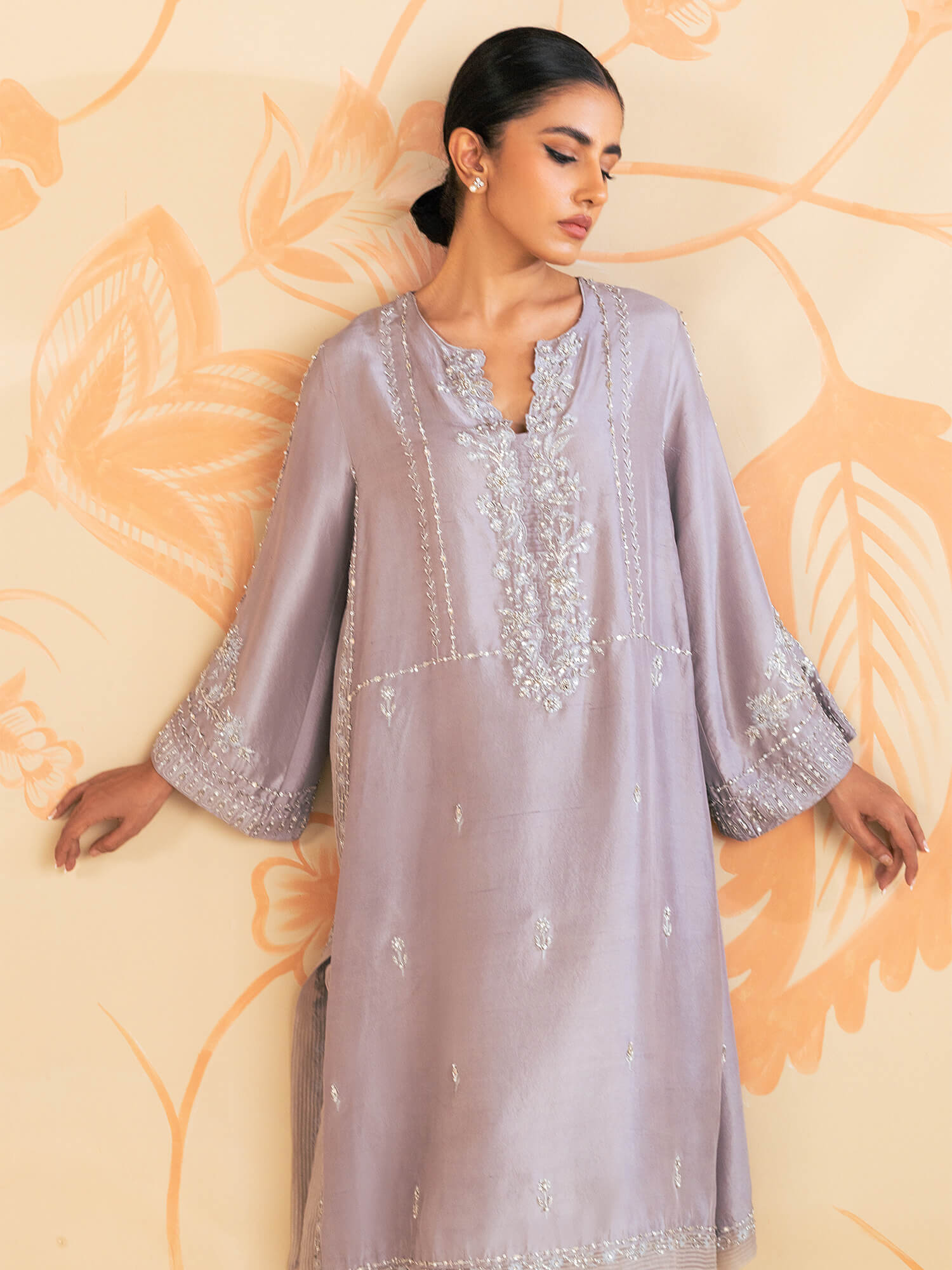 Lavender Zardozi Raw Silk Kurta Set (2-Piece) - Image 2