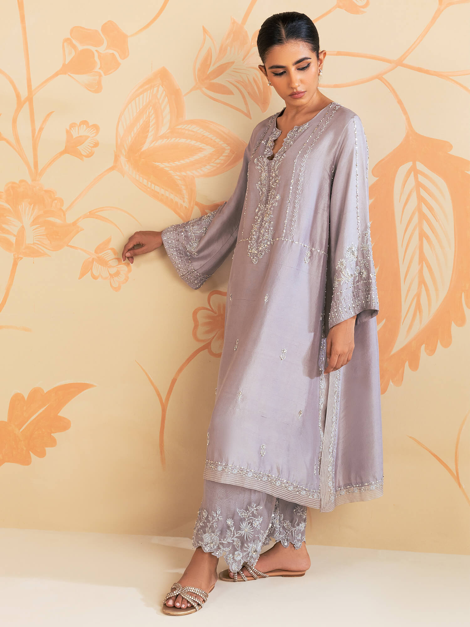 Lavender Zardozi Raw Silk Kurta Set (2-Piece) - Image 3