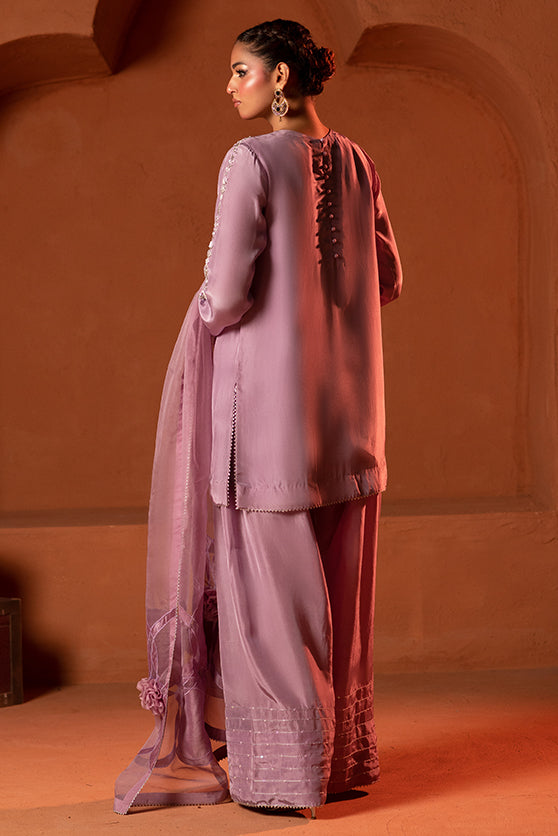Lavender Embroidered Pure Sheesha Silk Salwar Kameez (3-Piece) - Image 1