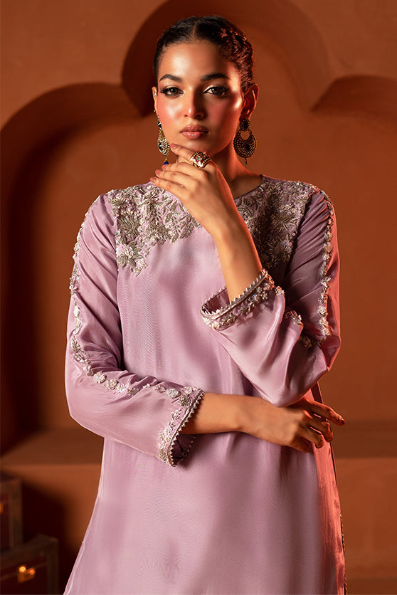 Lavender Embroidered Pure Sheesha Silk Salwar Kameez (3-Piece) - Image 4