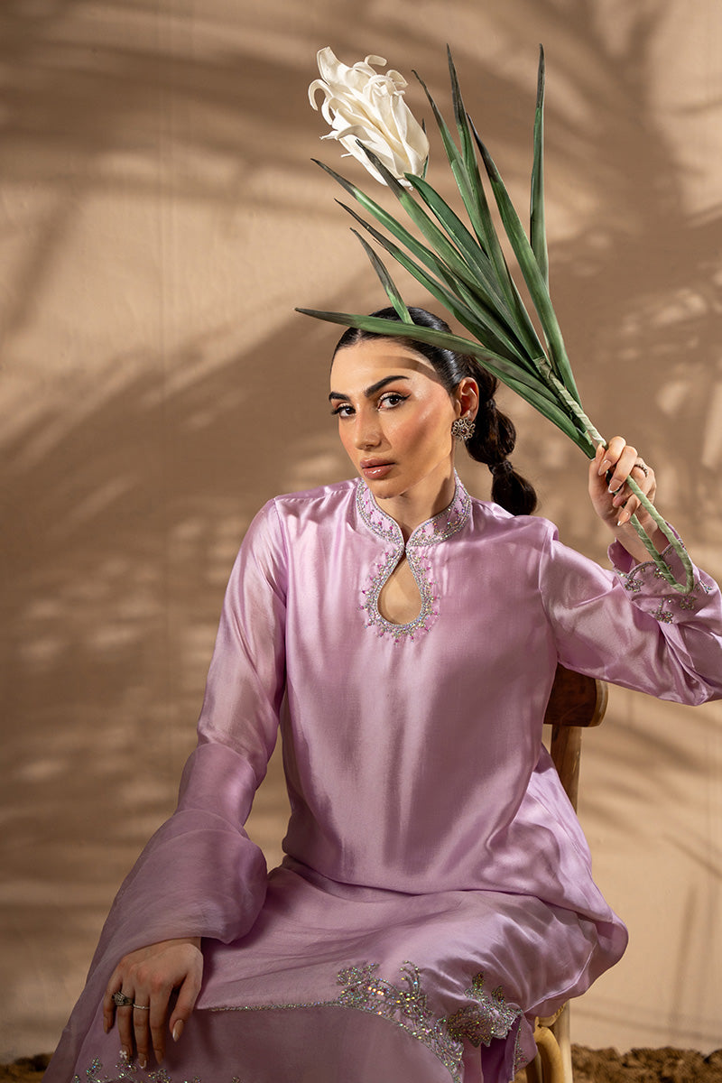 Lilac Swarovski Sheesha Silk Salwar Kameez (3-Piece) - Image 2