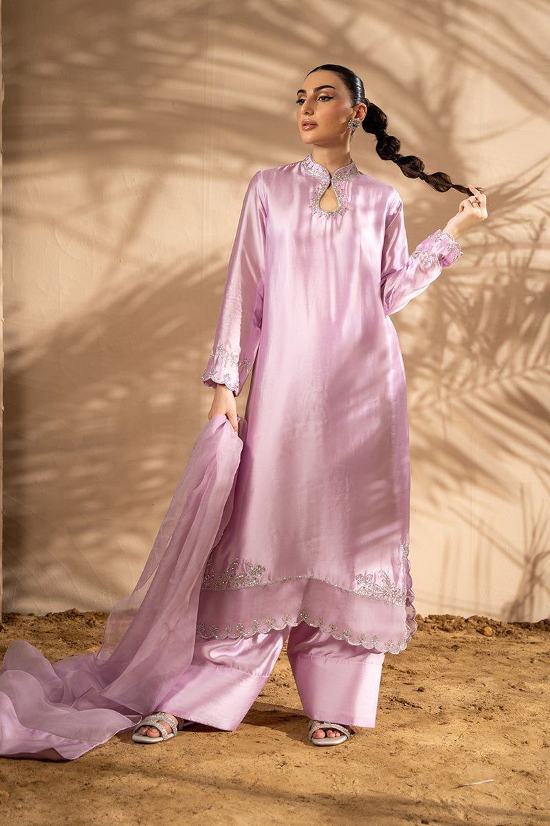 Lilac Swarovski Sheesha Silk Salwar Kameez (3-Piece) - Image 4