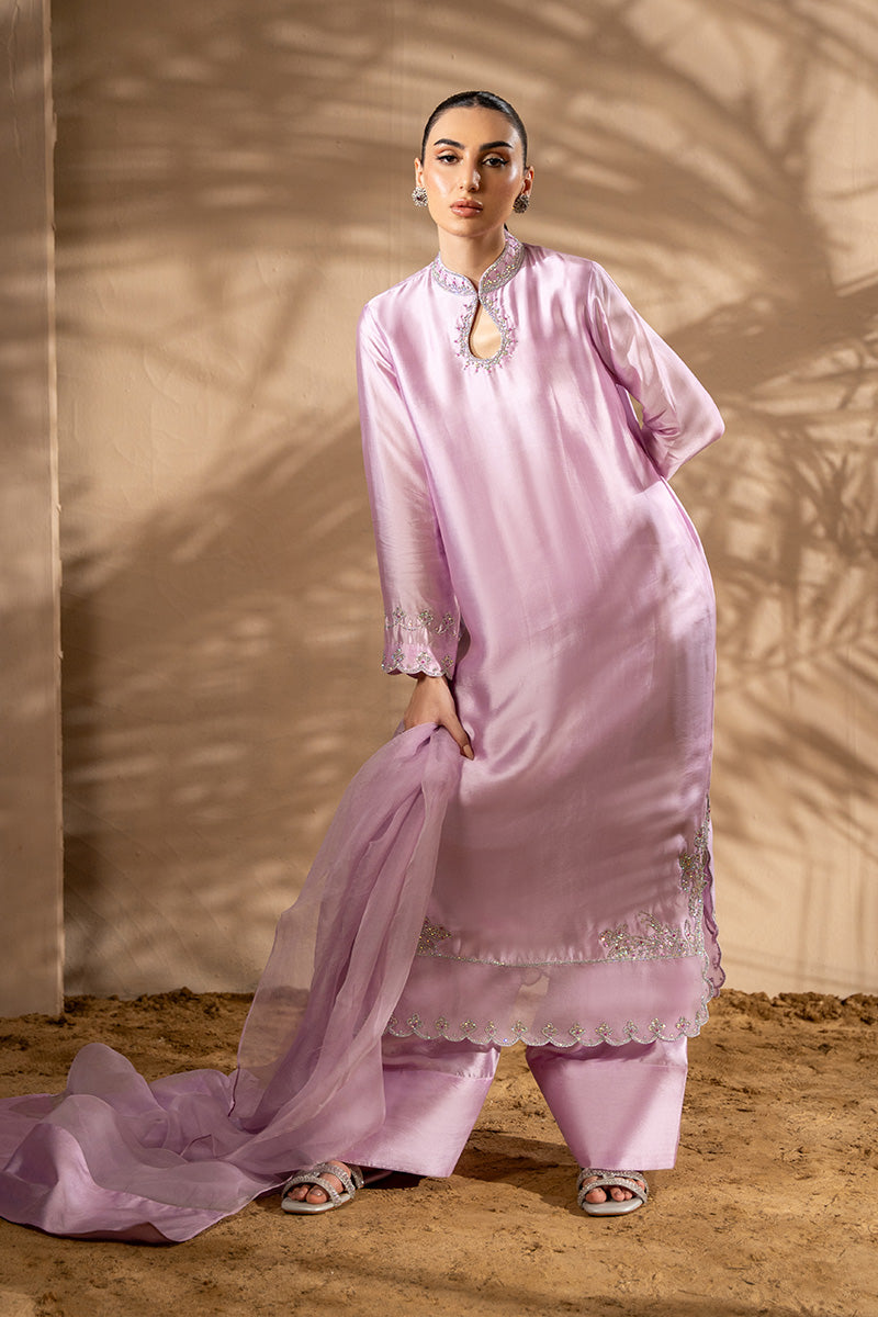 Lilac Swarovski Sheesha Silk Salwar Kameez (3-Piece) - Image 5