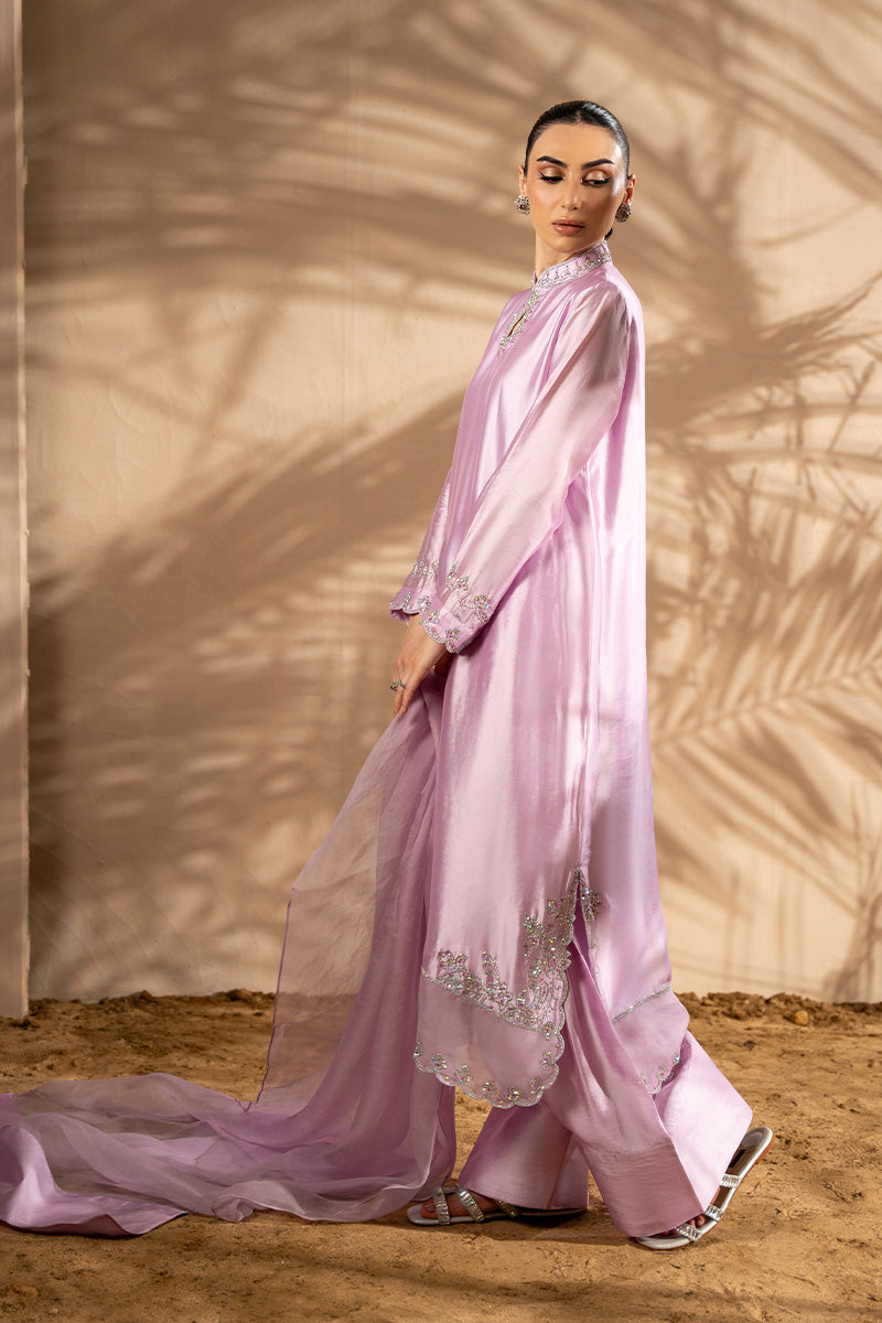 Lilac Swarovski Sheesha Silk Salwar Kameez (3-Piece) - Image 6