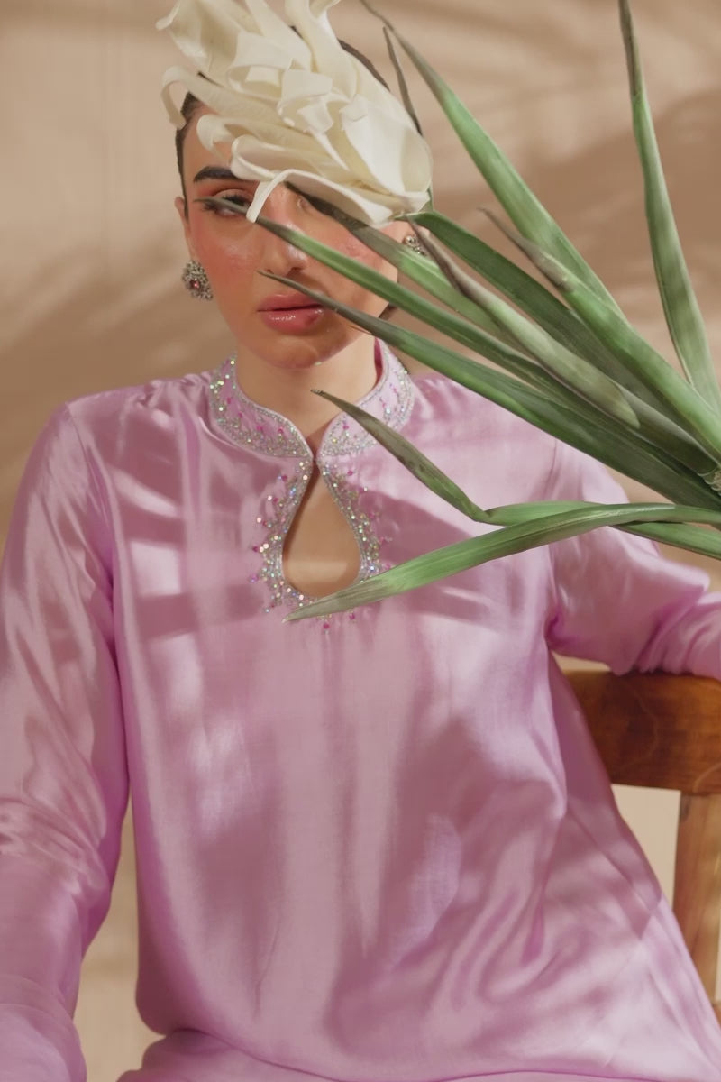 Lilac Swarovski Sheesha Silk Salwar Kameez (3-Piece) - Image 8