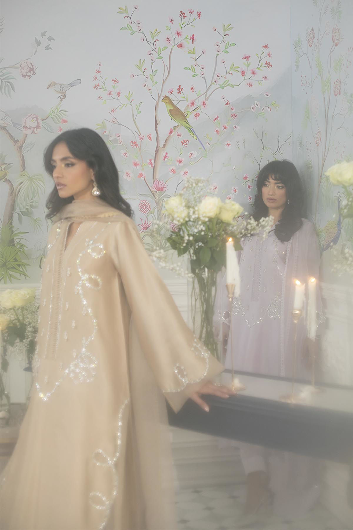 Lilac Crystal & Pearl Pure Silk Salwar Kameez (3-Piece) - Image 10