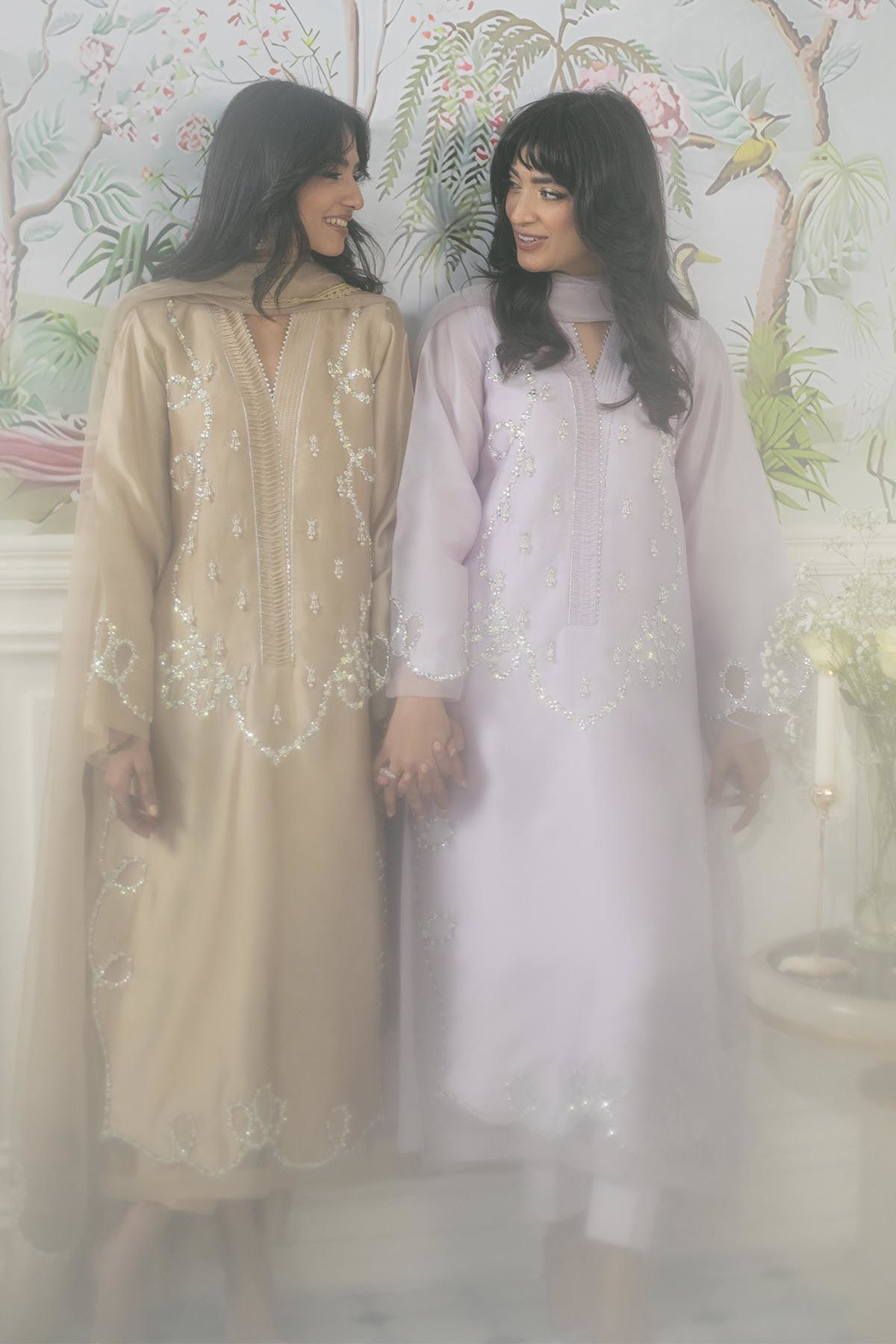 Lilac Crystal & Pearl Pure Silk Salwar Kameez (3-Piece) - Image 8