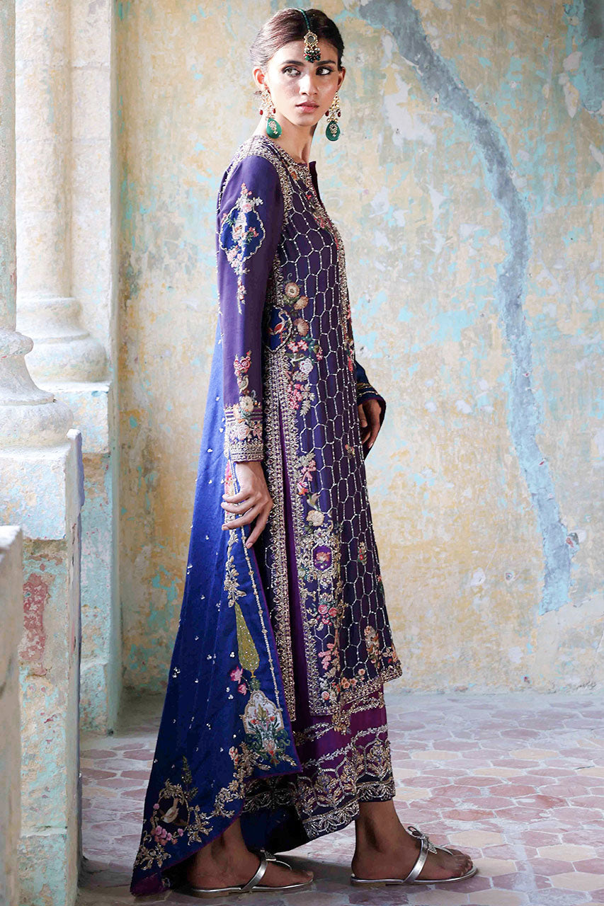 Royal Purple Zardozi Silk & Jamawar Salwar Kameez (3-Piece) - Image 2