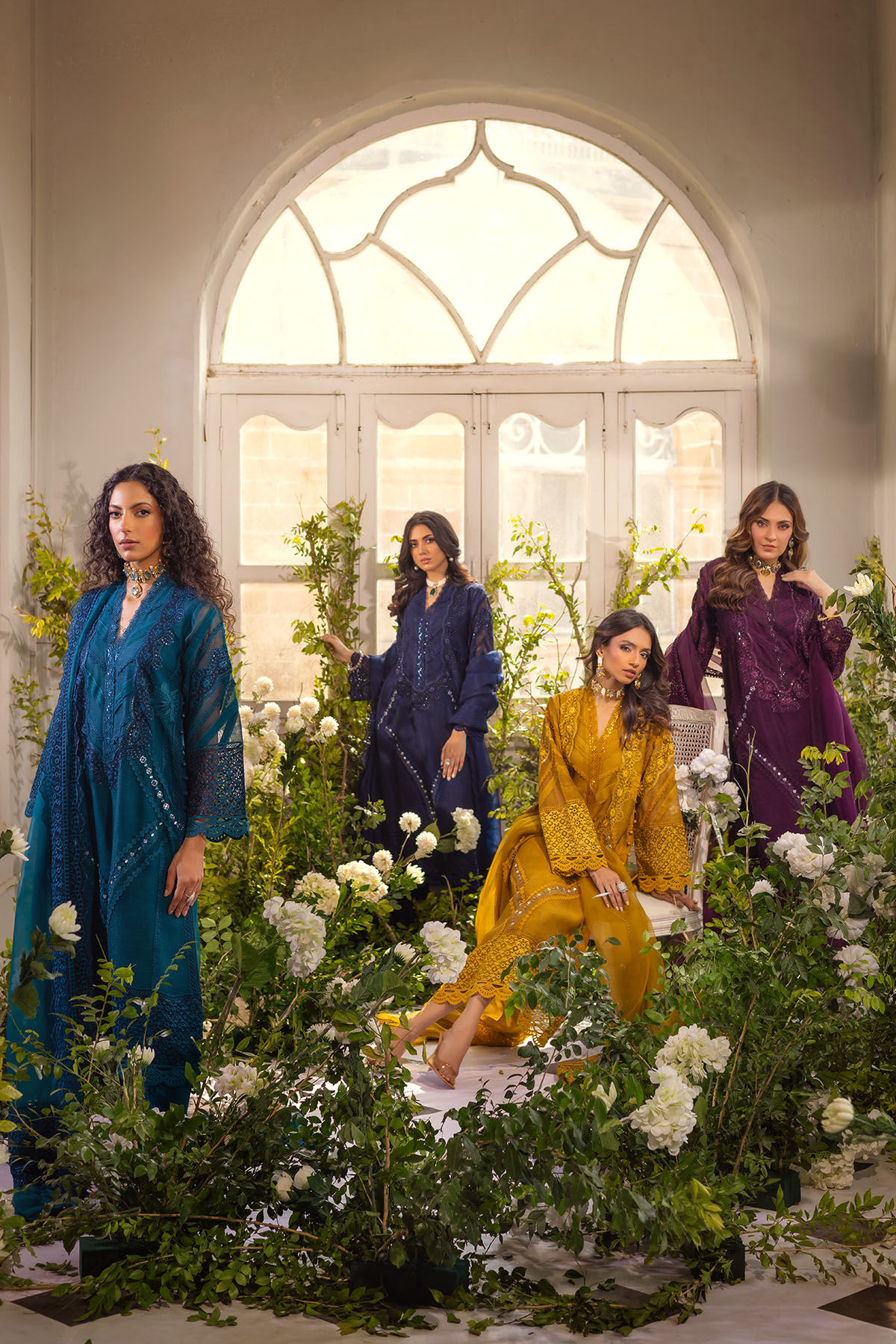 Deep Aubergine Embroidered Silk Net Salwar Kameez (3-Piece) - Image 6