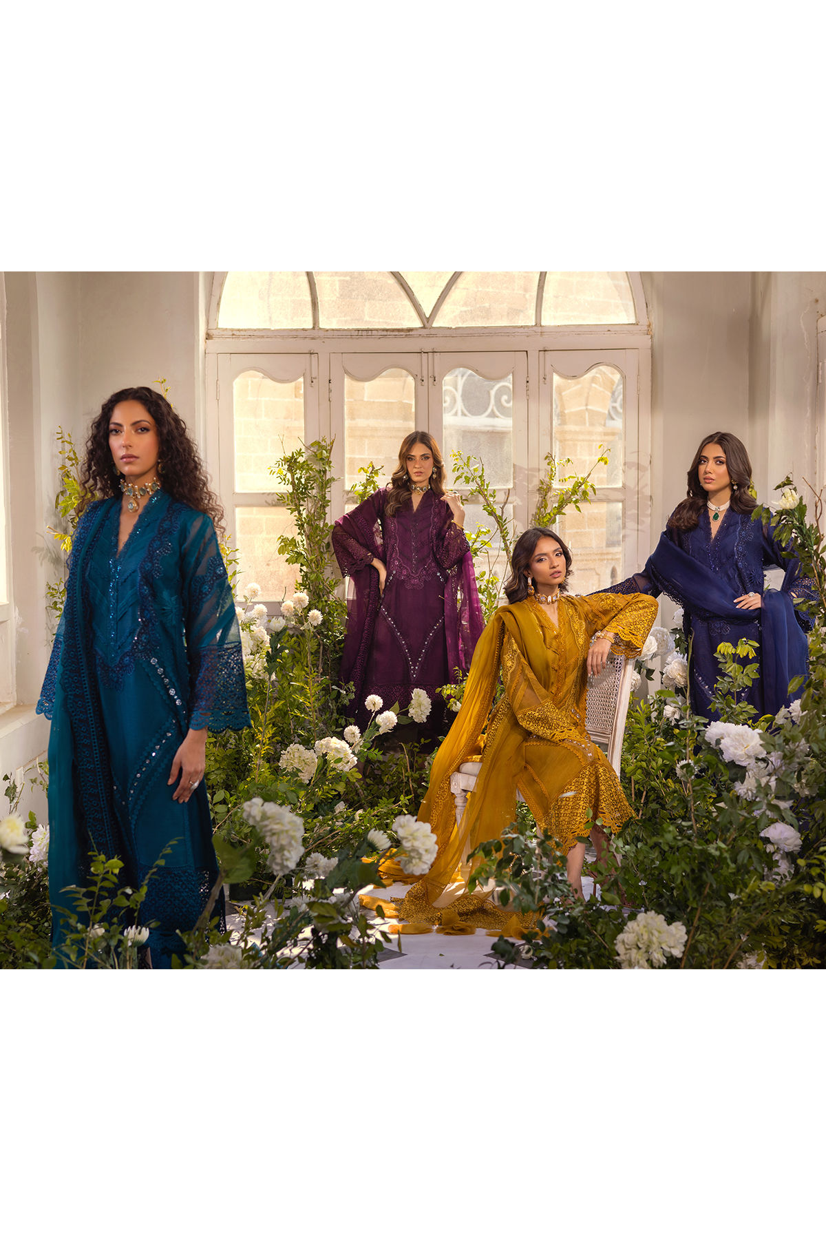 Deep Aubergine Embroidered Silk Net Salwar Kameez (3-Piece) - Image 7