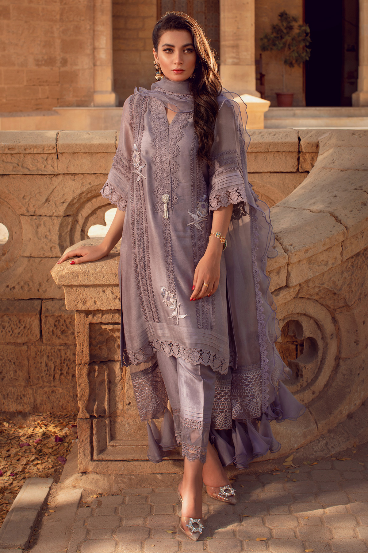 Pakistani Iris Embroidered Silk Net Salwar Kameez (3-Piece) - Image 2