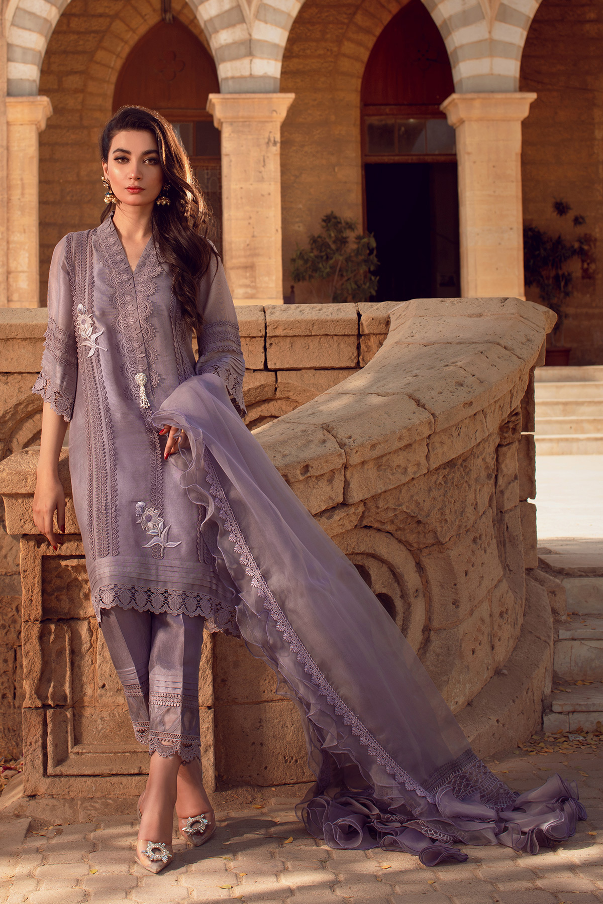 Pakistani Iris Embroidered Silk Net Salwar Kameez (3-Piece) - Image 4