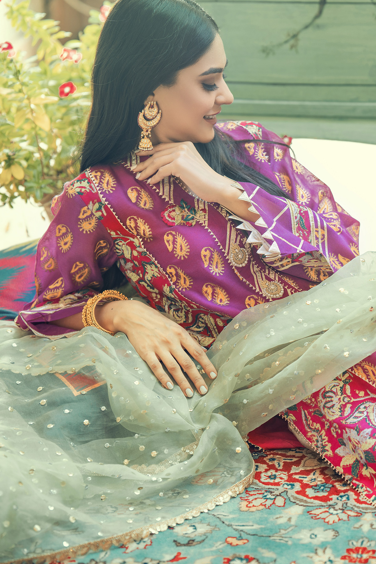 Pakistani Purple & Pink Zardozi Silk Net Salwar Kameez (3-Piece) - Image 5