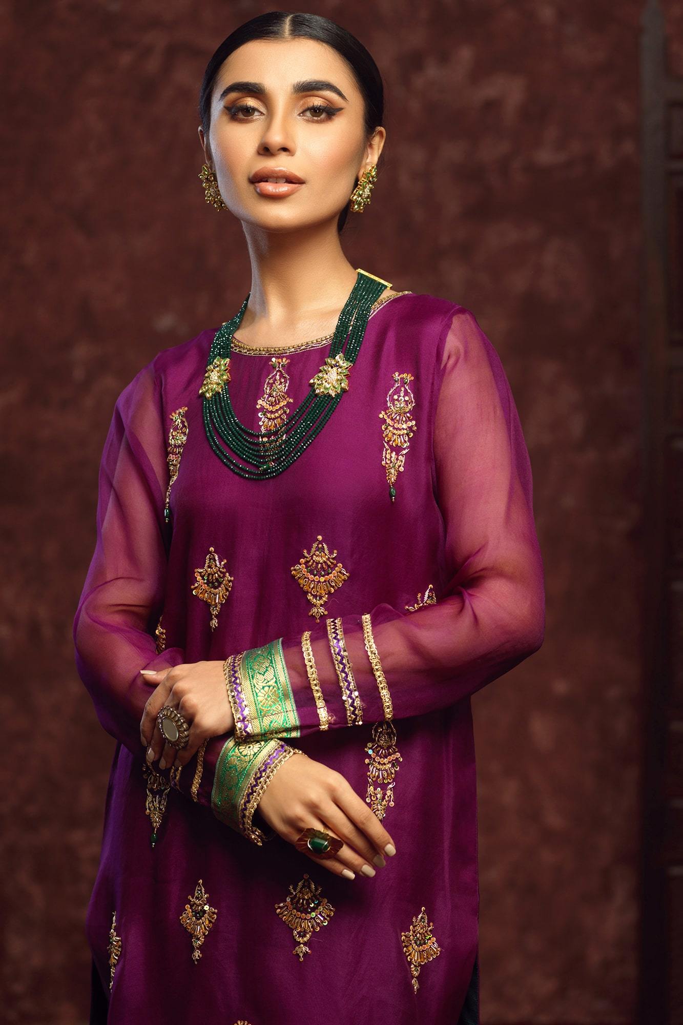 Purple Zardozi Silk Organza Salwar Kameez (3-Piece) - Image 4