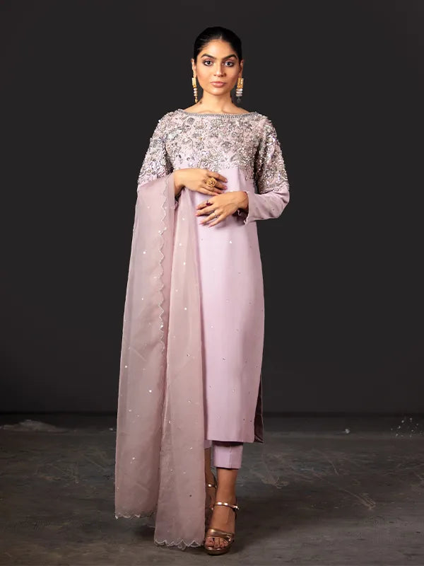 Lilac Embroidered Medium Silk Salwar Kameez (3-Piece) - Image 1