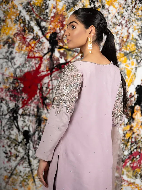 Lilac Embroidered Medium Silk Salwar Kameez (3-Piece) - Image 4