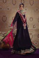Pakistani Deep Plum Velvet Appliqué Silk Salwar Kameez (3-Piece) - Image 2