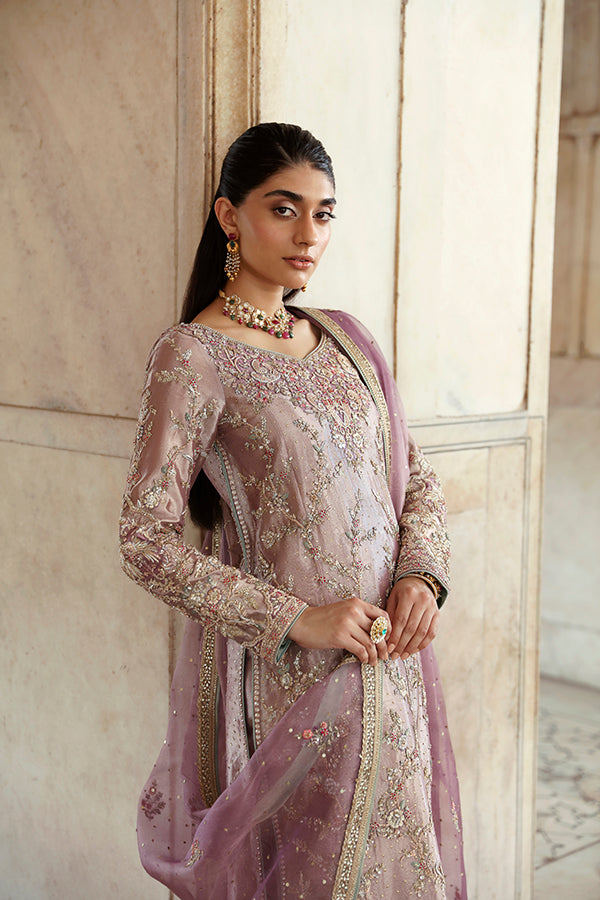Lilac Embroidered Tissue Salwar Kameez (3-Piece) - Image 3